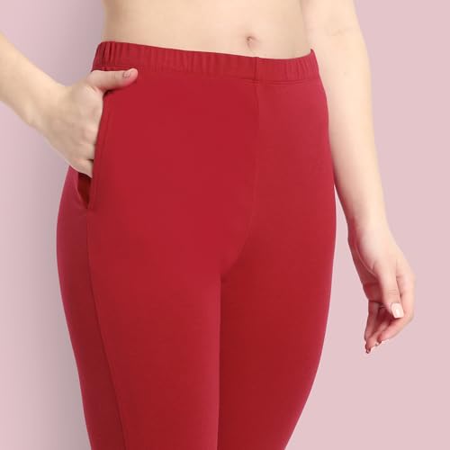Image of ONE SKY Women Full Length Leggings | Cotton Modal Spandex Blend | High Waist Stretchable & Bio-Washed Fabric | Colour-Lock Technology | Comfortable Leggings for Women