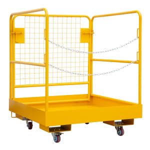 Heavy-Duty Carbon Steel Forklift Safety Cage - 36x36 in, 1200 Lbs Capacity, with Casters, Chain Door, Industrial Work Platform for Elevated Maintenance & Construction Tasks