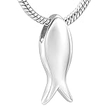 BIAIHQIE Joyería Conmemorativa de Peces de Acero Inoxidable Pulido Colgante de urna de cremación de Recuerdo grabable para Cenizas