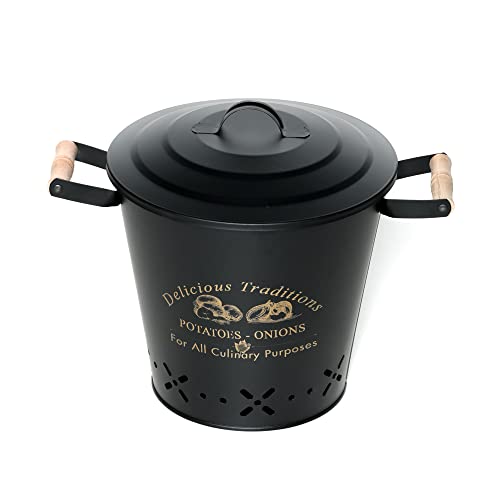 Potato Onion Kitchen Metal Storage Containers, Potatoes Onion Bin Caddy, Storage Jars with Aerating Tin Storage Holes and Metal Lid