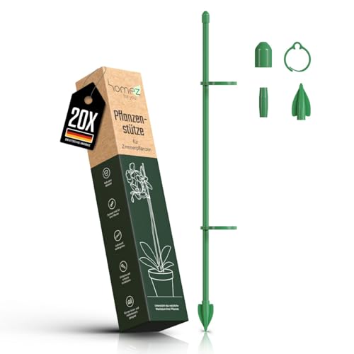 Homez Pflanzenstütze & Rankhilfe – 20er Set inkl. 40 Clips – wiederverwendbar, wetterfest & robust – für Zimmer- & Kletterpflanzen –...