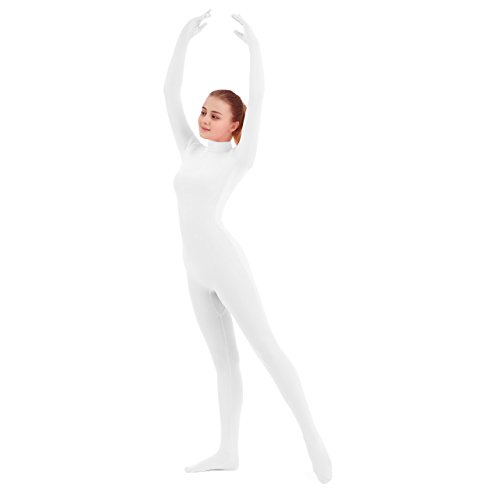 SUPRNOWA Womens Jumpsuit Bodycon Full Body Unitard Long Sleeve Bodysuit with Zipper Comfortable Spandex One-Piece Dance Costume (X-Large White)