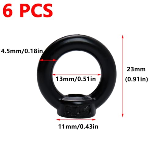 Image of Antrader Lifting Eye Nut,M5 Ring Eye Bolt Threaded Nuts,Black,6Pcs | Stainless Steel Heavy Duty Metric Eye Nuts for Mounting Anchor Point