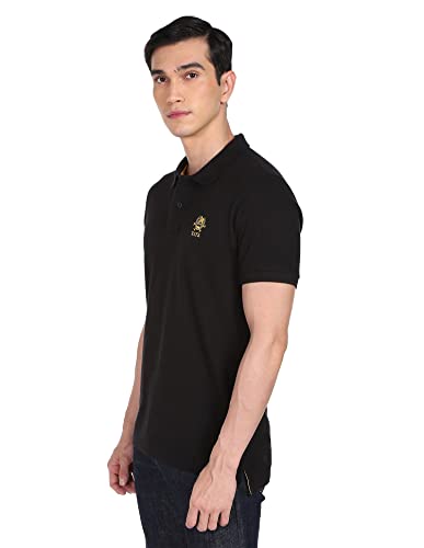 Men Black Solid Pique Knit Cotton Polo Shirt