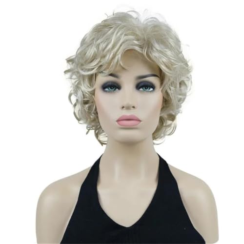 Women's Short Ash Blonde Soft Tousled Curly Full Wig Ab102