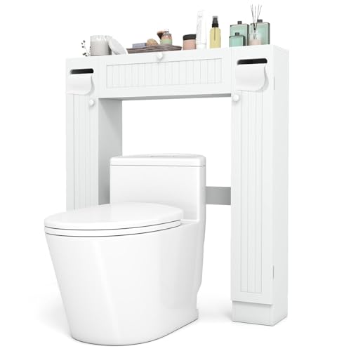 COSTWAY Meuble WC au-Dessus des Toilettes, Etagère de Rangement de Salle de Bains, avec Porte-Rouleau et Placards, 18,5 x 87 x 99 cm, Blanc