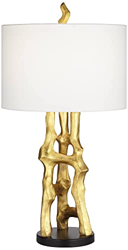 Possini Euro Design Organic Sculpture 29" Tall Modern Glam Luxury End Table Lamp Gold Finish Single Fabric White Shade Living Room Bedroom Bedside Nightstand House Office Home Reading Kitchen - Image 3