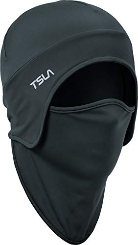 TSLA Men and Women Thermal Fleece Skull Cap, Winter Ski Cycling Under Helmet Liner, Running Beanie Hat, Skull Cap with Mask Charcoal, One Size