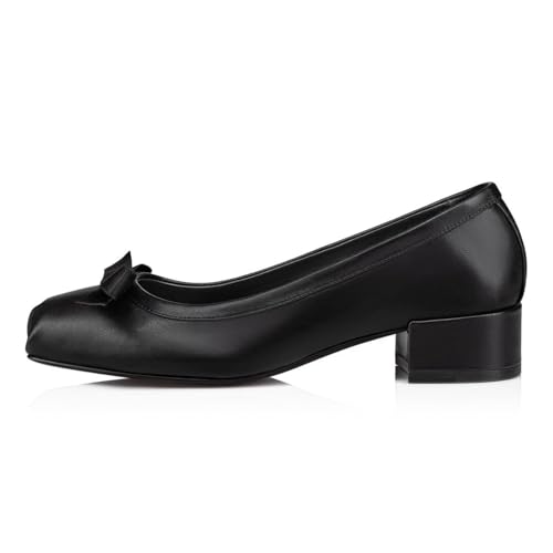 FOWT Women Square Toe Cute Bow Pumps Slip on Block Low Heel Comfy Work Office Daily Casual Shoes Size 4-16 US2