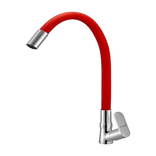 Prestige Ocean Flexible Swan Neck Red for Kitchen Sink Wash Basin Faucets Pillar Tap Faucet (Deck Mount Installation Type)