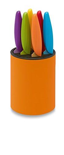 6 Colored Steak Knives with Orange Block