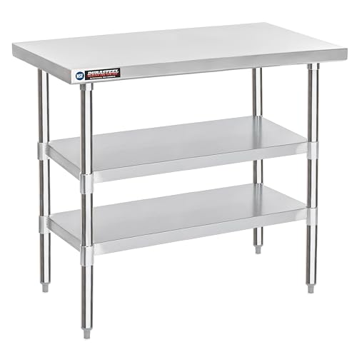 DuraSteel Food Prep Stainless Steel Table - 30 x 48 Inch Commercial Metal Workbench with Adjustable Under Shelf - NSF Certified - for Restaurant, Warehouse, Home, Kitchen, Garage