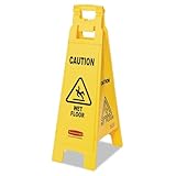 Rubbermaid Commercial Products 4 Sided Floor Sign with Caution Wet Floor Imprint - Yellow