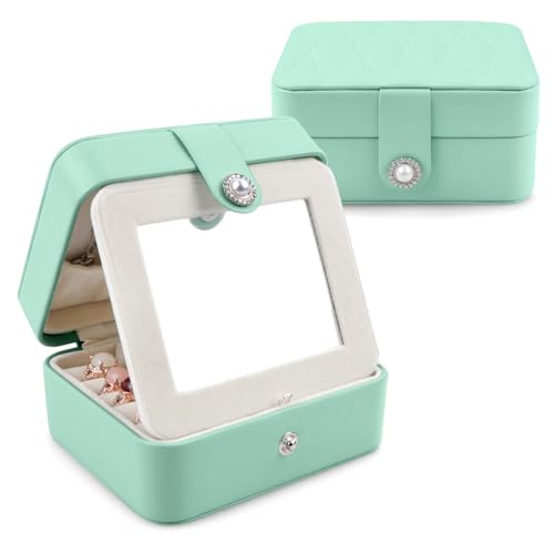 Homeanda Portagioie da Viaggio Organizer Piccolo Portagioie in Pelle PU con Specchio per Orecchini Anelli Collane Custodia per Gioielli per Adolescenti Ragazze Donne (Blu)