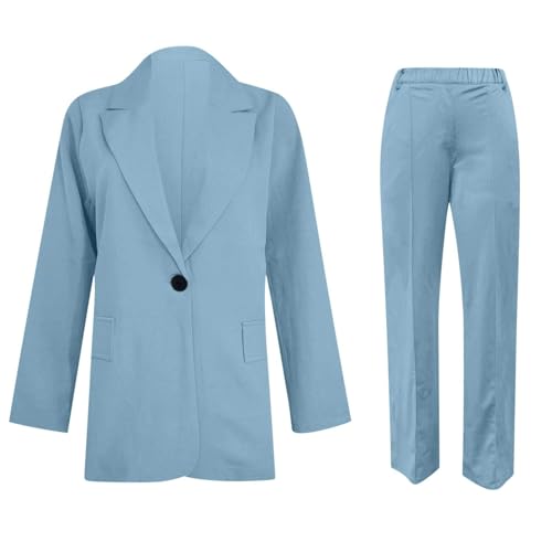 Womens 2 Piece Suit Set Plus Size Business Casual Blazer Wide Leg...