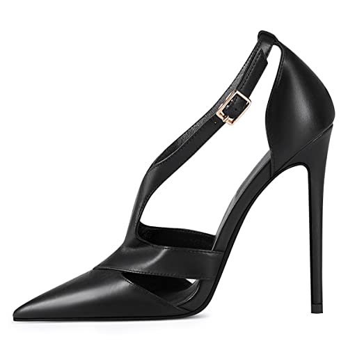 YDN Women Pointed Toe Stiletto High Heel Ankle Strap Cut Out T-Strap D'Orsay Dress Pumps Shoes Sexy Date Office Ladies Shoes Size 4-15 US3