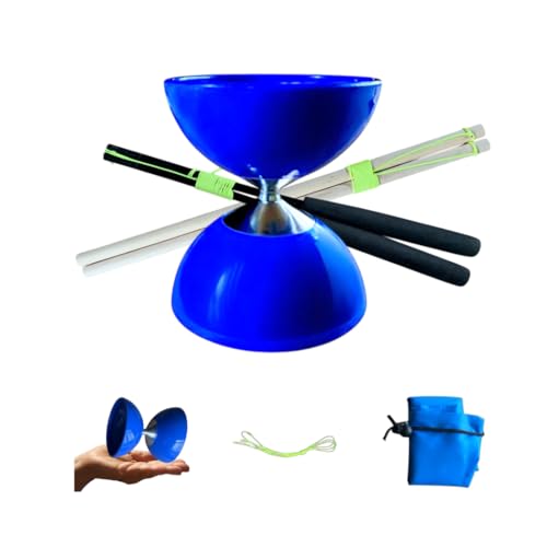 PlayMasterTec Diábolo Azul para Niños y Principiantes, Kit Completo con Palos de Madera y Fibra, Cuerda de Repuesto, Bolsa de guardado, Juego Educativo y Divertido de Malabares, Regalo Ideal.