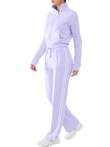 DITOK Track Suits for Women Set 2 Piece Spring Lounge Outfits Zip Up Sweatshirt & Sweatpants with Pocket Jogger Sweatsuits, Light Purple