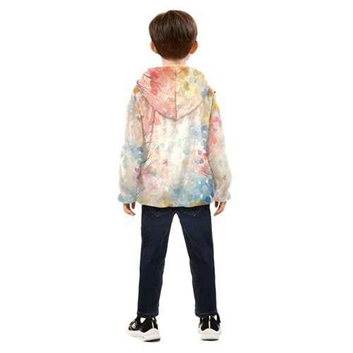 Boys Girls Fleece Jacket Pastel Shades Trees Pattern Kids Warm Hooded Outwear Coat4