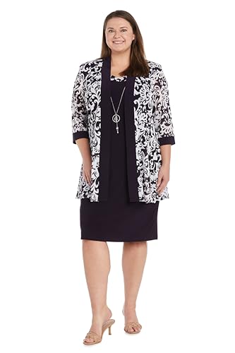 Image of R&M Richards Womens 2-Piece Black & White Jacket Dress Set W /Necklace