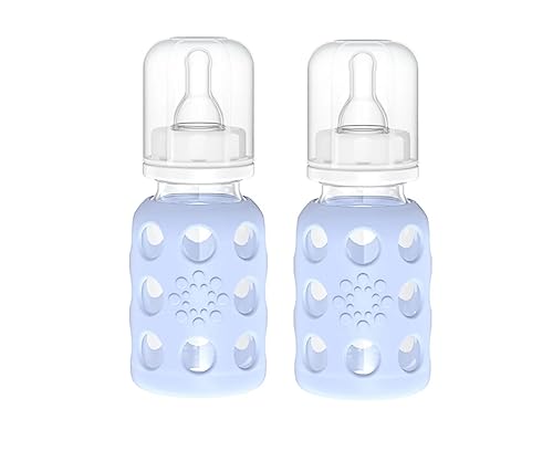 Image of Lifefactory Glass Baby Bottles with Silicone Protection - 2-Pack, 4 oz Bottles, Blanket