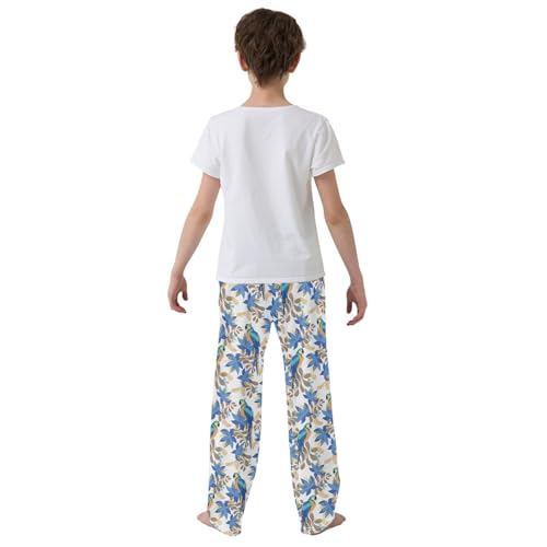 Parrot and Leaves Print Boys Long Pants Soft Trousers Elastic Waist Kids Lounge Bottoms with Pockets S-XL3