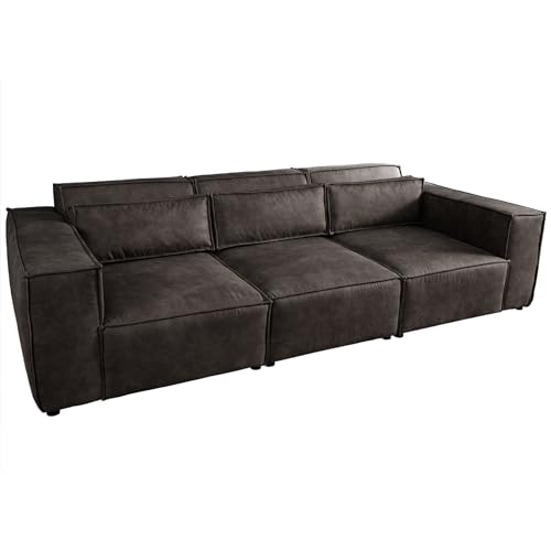 Riess Ambiente Design 3-Sitzer Sofa Bossa NOVA - 260cm - antik dunkelgrau - Microfaser inklusive Kissen 3er Sofa Couch XXL-Sofa XXL-Couch Bigsofa Rundum-Bezug