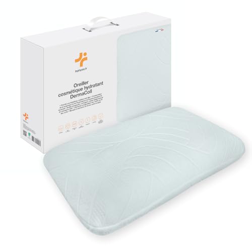 Inphysio - Almohada cosmética hidratante DermaColl - Almohada ergonómica con Funda microencapsulada con colágeno, ácido hialurónico y Q10 - Cuidado antienvejecimiento y Confort Durante el sueño