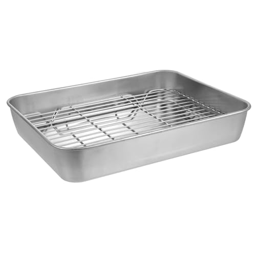 Abaodam Teglia Rettangolare in Acciaio Con Griglia Per Forno Resistente Per Arrosti e Cottura Uniforme