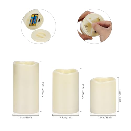 Artmarry Flameless Candles 4 Inch 5 Inch 6 Inch Set Of 3 Ivory Outdoor Indoor Pillars 3 Inch Diameter Battery Operated Flickering Candles Include 10-Key Remote Timer Function 400+ Hours By 2 Aa Batteries thumb #6