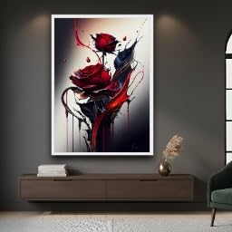 Decoración floral abstracta con cuadros de rosas rojas y láminas sobre lienzo 3