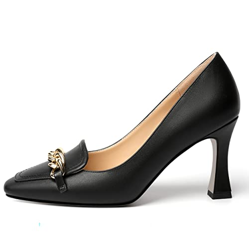 SHOWFOREST Womens Square Toe Matte Metal Solid Slip On Dress Dating Spool High Heel Pumps Shoes 3.3 Inch2