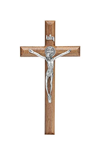 Intercession Wall Wood Cross Crucifix (10 in - Antique Silver)