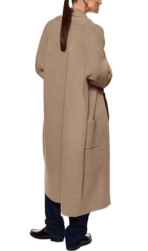 Image of Womens Long Sleeve Maxi Cardigan Open Front Oversized Knitted Sweater Coat Casual Lapel Warm Overcoat with Pockets