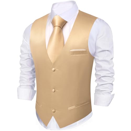 Image of Barry.Wang Vest for Men Business /Leisure Dress Suit Vests V-neck 2 Pockets Wedding Party Tuxedo Satin Waistcoat