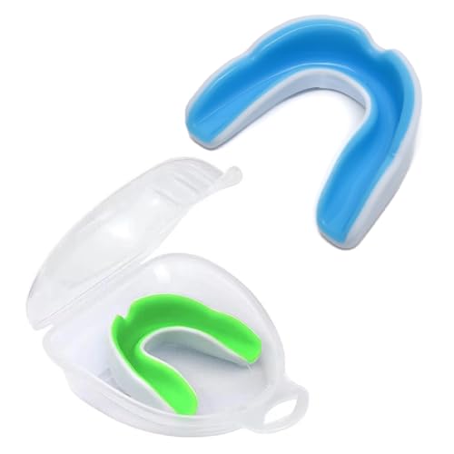 HAMKU 2 Piezas Protector Bucal Deportivo,Protector Bucal Deportivo Para Respiración,Protector Bucal Con Estuche Para Boxeo Lucha Libre Mma Hockey Rugby,Para Jóvenes y Adultos(Blanco+Verde)