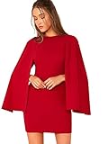 SheIn Women's Elegant Cloak Sleeve Mini Cape Dress Plain with Pocket Red X-Small