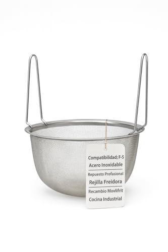 CubetasGastronorm Cesta Acero Inoxidable Rejilla Freidora Profesional Compatible con F5 Movilfrit Filtrado Aceite Restos Cocina Industrial Recambio Original Repuesto Malla Doble Asa Cocina