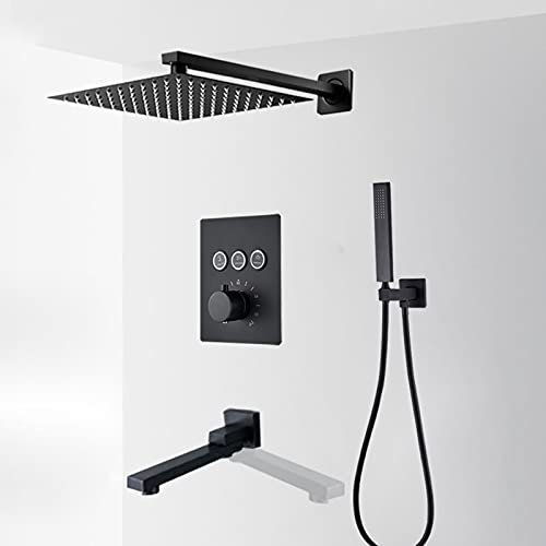 Ensemble de douche thermostatique noir mural avec tête de douche carrée et douchette