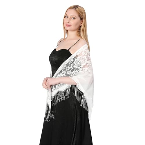Women's Lace Triangle Scarf Shawl with Tassels Wraps for Brides and Women Swimwear Cover Up.(P10)4
