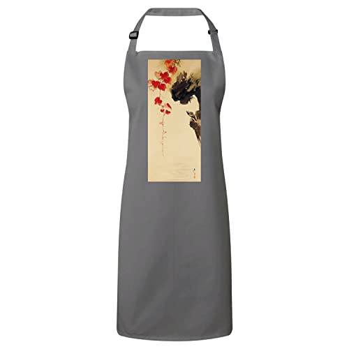 Tablier cuisine gris estampe japonaise lierre rouge : cadeau idéal pour passionné