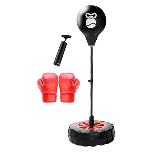 Height Adjustable Speed Bag - Boxing Reflex Punch Ball, Iron PVC Leather Punching Bag, Complete Glove Set Included, Resilient Re