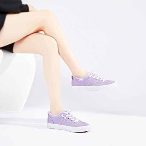Obtaom Women's Play Fashion Sneaker Comfortable Canvas Slip On Shoes Washed Canvas Flats（Purple，Us8） #TOP7