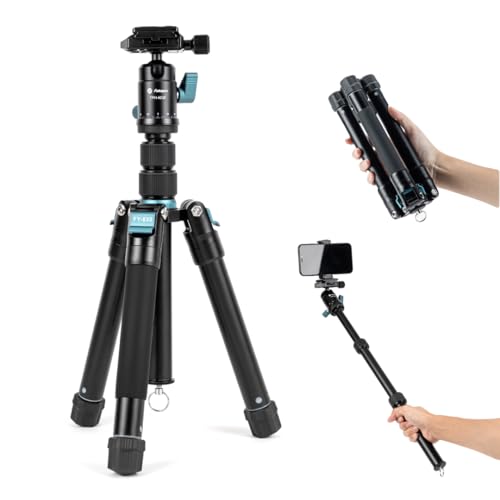 Fotopro ミニ三脚 148cm 軽量コンパクト 旅行用 360度ボールヘッド 着脱式で自撮り棒としても利用可能 スマホマウント付き 耐荷重8kg モデルFY-830 青