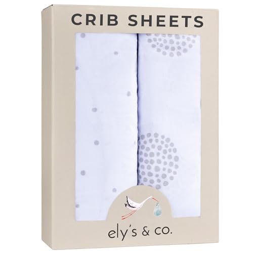 Image of Ely’s & Co. Crib Sheets, Baby Boy/Girl Fitted Crib Mattress Sheet Set, 2 Pack, 100% Jersey Knit Cotton, Infant and Toddler Nursery Bedding, Grey Dottie Print, 28” x 52”