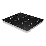 Electric Ceramic Cooktop 4 Burners, 3000W Built-in & Countertop Cooktop, 24 Inch Touch Control Electric Stove Top with Child Lock, Timer, LED Display, Far Infrared Even Heating, 110V, Black