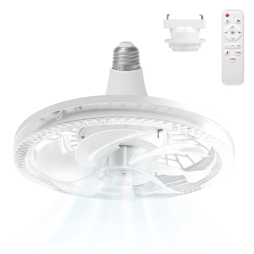 シーリングファンライト 扇風機 ファン付き照明 E26 ソケット式 120W形相当 2800lm 無段階調光調色 風量3段階調節 角度調整 6畳 静音 空気循環 節電型 トイレ 洗面所 玄関 クローゼット Φ300mm (リモコン付き 角型引掛けソケット付き)