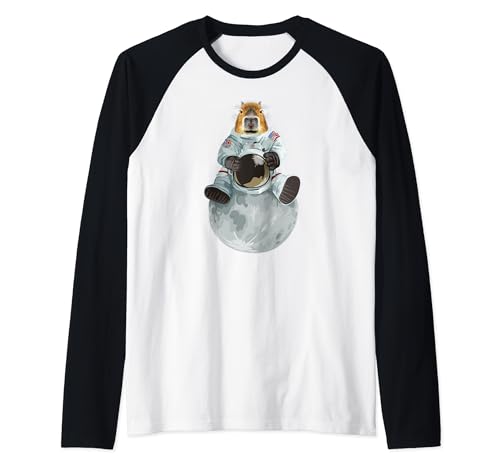 Capybara Astronaut Sitting moon Space Suit Galaxy Capybara Camiseta Manga Raglan