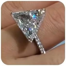 Vsoruln Fashion 925 Sterling Silver Shiny Full Diamond Ring Simple Triangle Zircon Women's Ring Cubic Zirconia Rings CZ Diamond Ring Eternity Engagement Wedding Band Ring for Women (7)