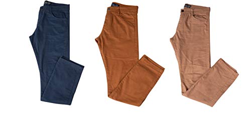 Kit com 3 Calças Jeans Sarja Masculina Skinny Slim com Lycra - Azul, Caqui e Bege - 46